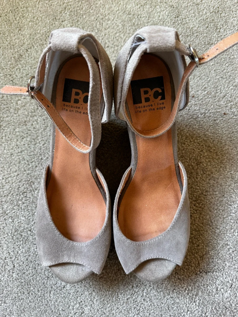 BC Suede Ankle-Strap Wedge Sandal in Taupe